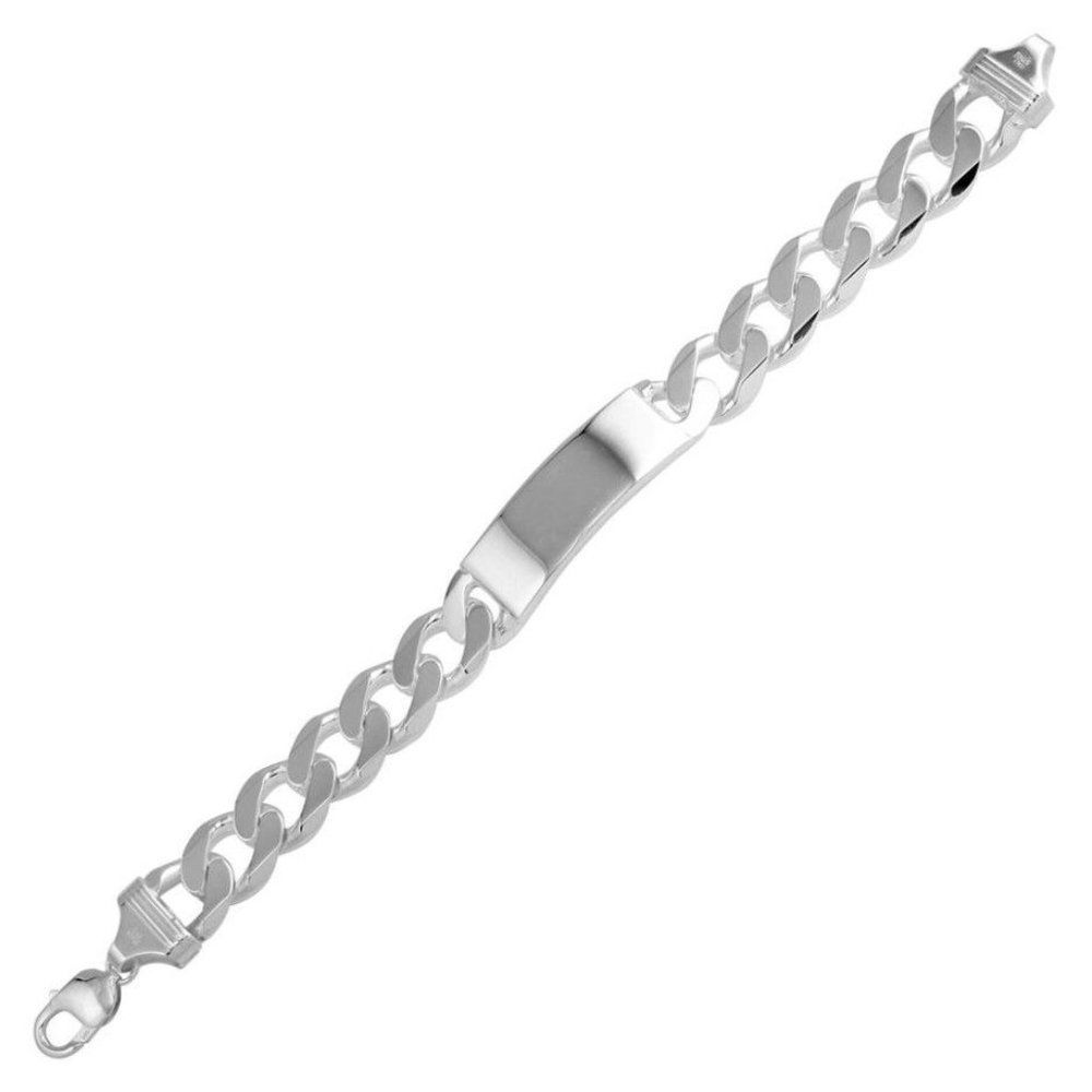 14.9MM Sterling Silver 925 Engravable ID Super Flat Curb 150 Bracelet 9"